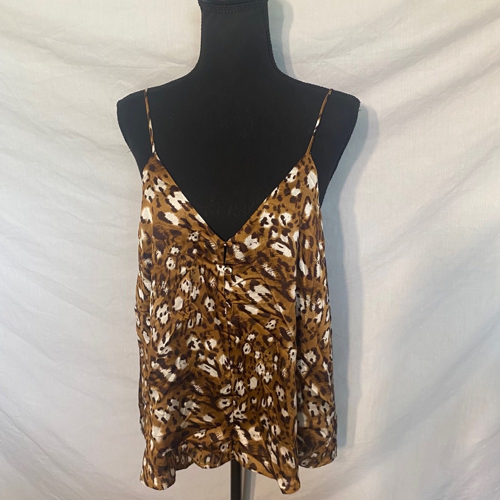 Lush Leopard Print Button Front V-Neck Cami Tank Top Brown XL T12822-003 NEW